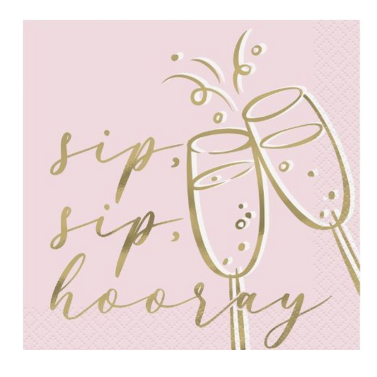 Sip Sip Hooray Beverage Napkins 16ct - Foil Stamping