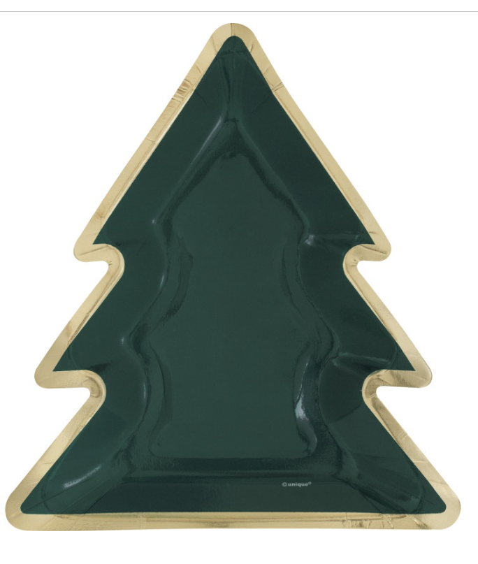 Blooming Holly Tree-Shaped 8.25" Plates 8ct - Foil Stamping