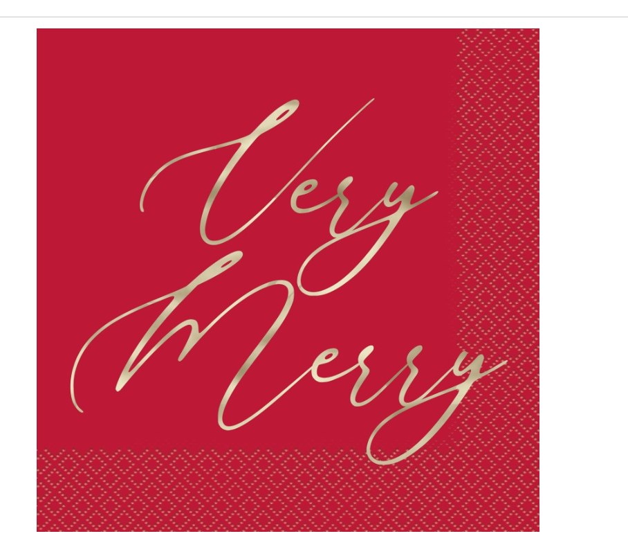 Traditional Christmas "Very Merry" Luncheon Napkins 16ct - Foil Stamping