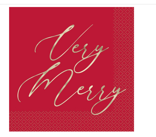 Traditional Christmas "Very Merry" Luncheon Napkins 16ct - Foil Stamping