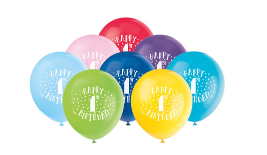 Fun Happy 1st Birthday 12" Latex Balloons