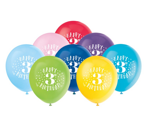 Fun Happy 3rd Birthday 12" Latex Balloons