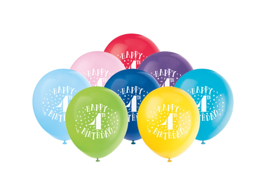 Fun Happy 4th Birthday 12" Latex Balloons