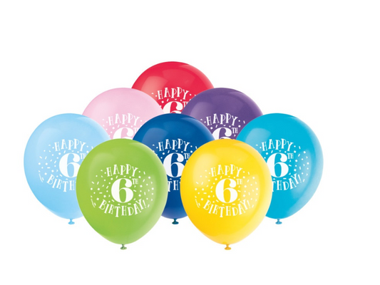 Fun Happy 6th Birthday 12" Latex Balloons