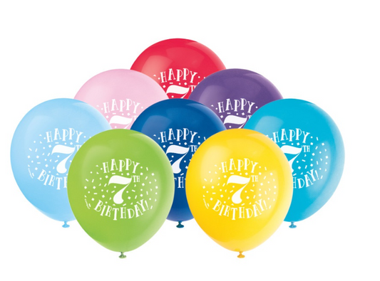 Fun Happy 7th Birthday 12" Latex Balloons