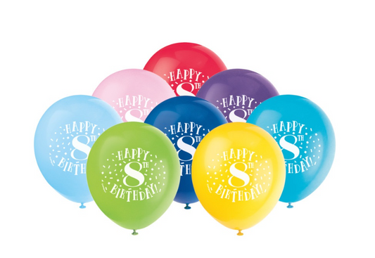 Fun Happy 8th Birthday 12" Latex Balloons
