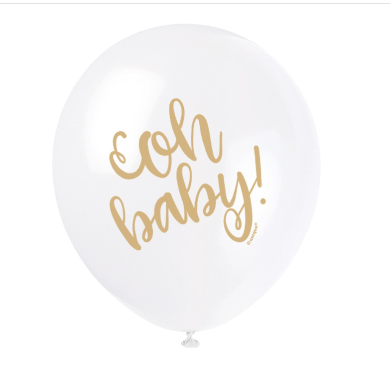 White Gold "Oh Baby" Baby Shower Balloons