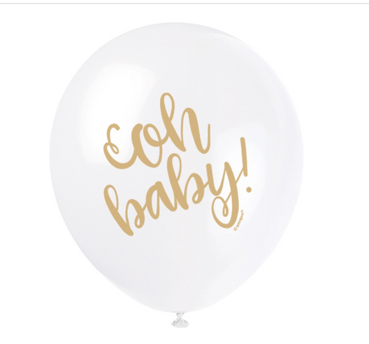 White Gold "Oh Baby" Baby Shower Balloons