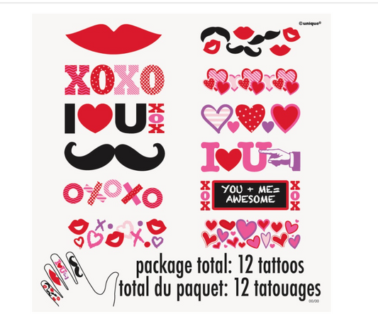 Love & Hearts Finger Tattoos 12ct