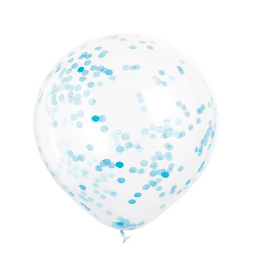 Clear Latex Balloons with Powder Blue Confetti