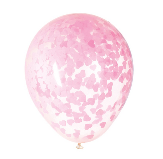 Clear Latex Balloons with Pink Heart Confetti 16" 5ct - Pre-Filled