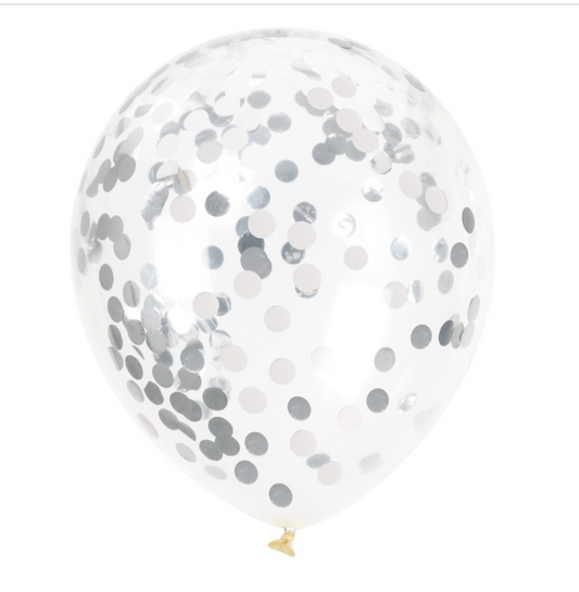Silver Foil Confetti Filled 12" Clear Latex Balloons