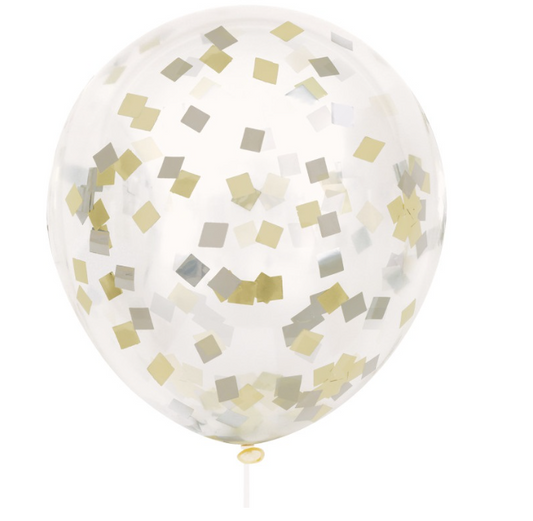 Clear Latex 12" Balloons with Gold & Silver Confetti