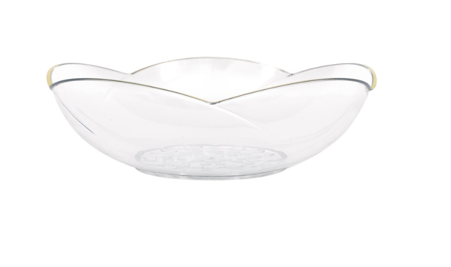 Premier Stylz Clear Scalloped Reusable Plastic 10" Serving Bowl with Gold Foil Rim