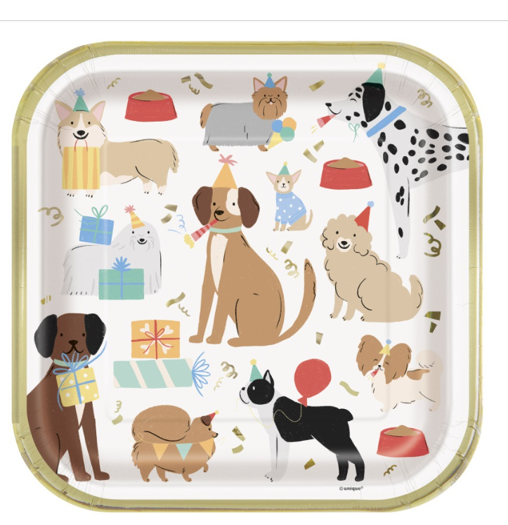Pawty Animals Dog Square 9" Dinner Plates 8ct