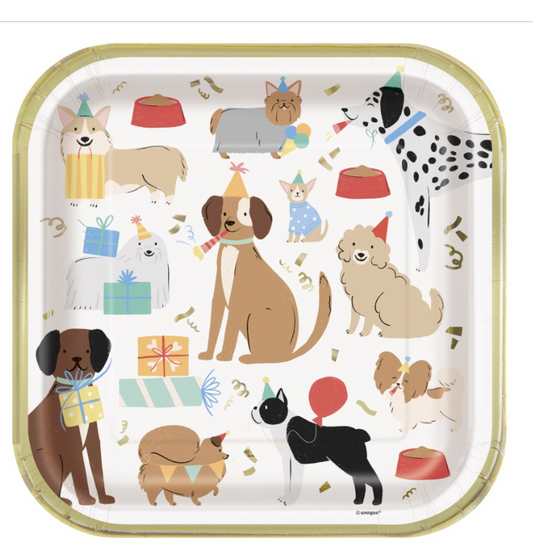 Pawty Animals Dog Square 9" Dinner Plates 8ct