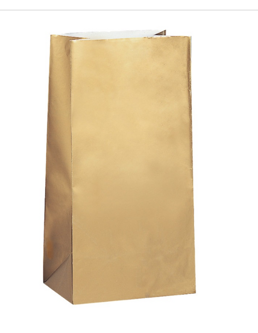 Gold Metallic Paper Party Bags 10ct