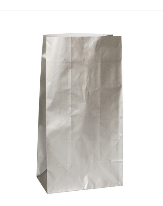 Silver Metallic Paper Party Bags 10ct