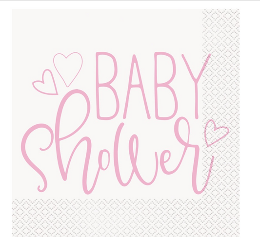 Pink Hearts Baby Shower Luncheon Napkins