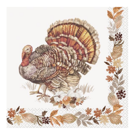 Thankful Harvest Turkey Luncheon Napkins 16ct - Foil Stamping