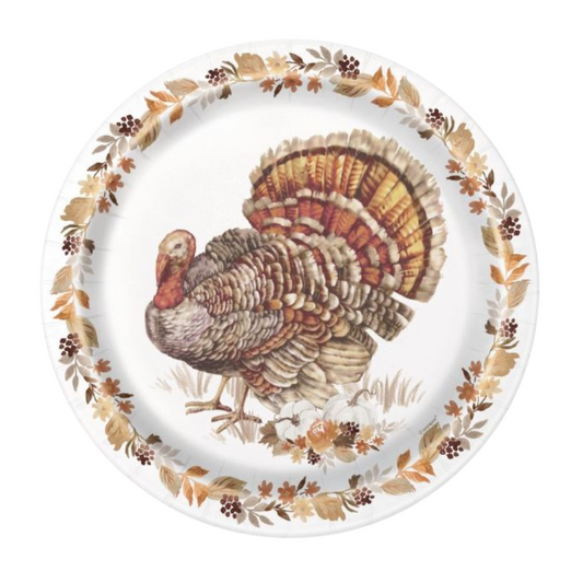 Thankful Harvest Round 9" Dinner Plates 8ct - Foil Stamping