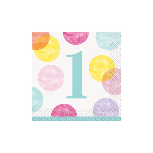 Pink Dots 1st Birthday Beverage Napkins 16ct