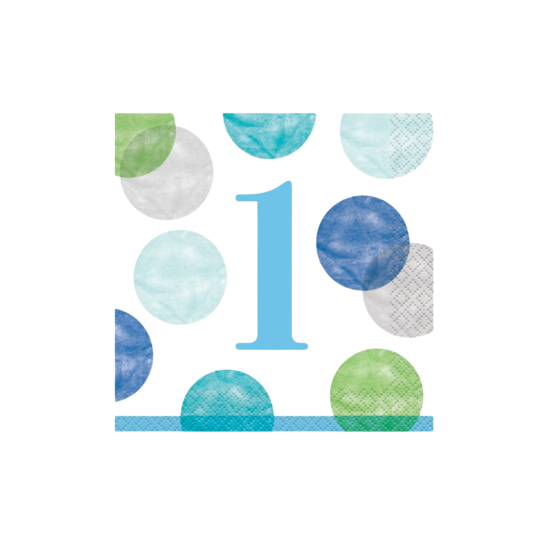 Blue Dots 1st Birthday Beverage Napkins 16ct