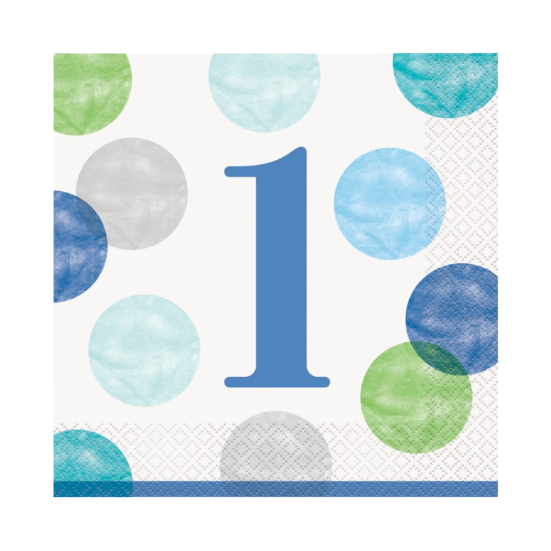 Blue Dots 1st Birthday Luncheon Napkins  16ct