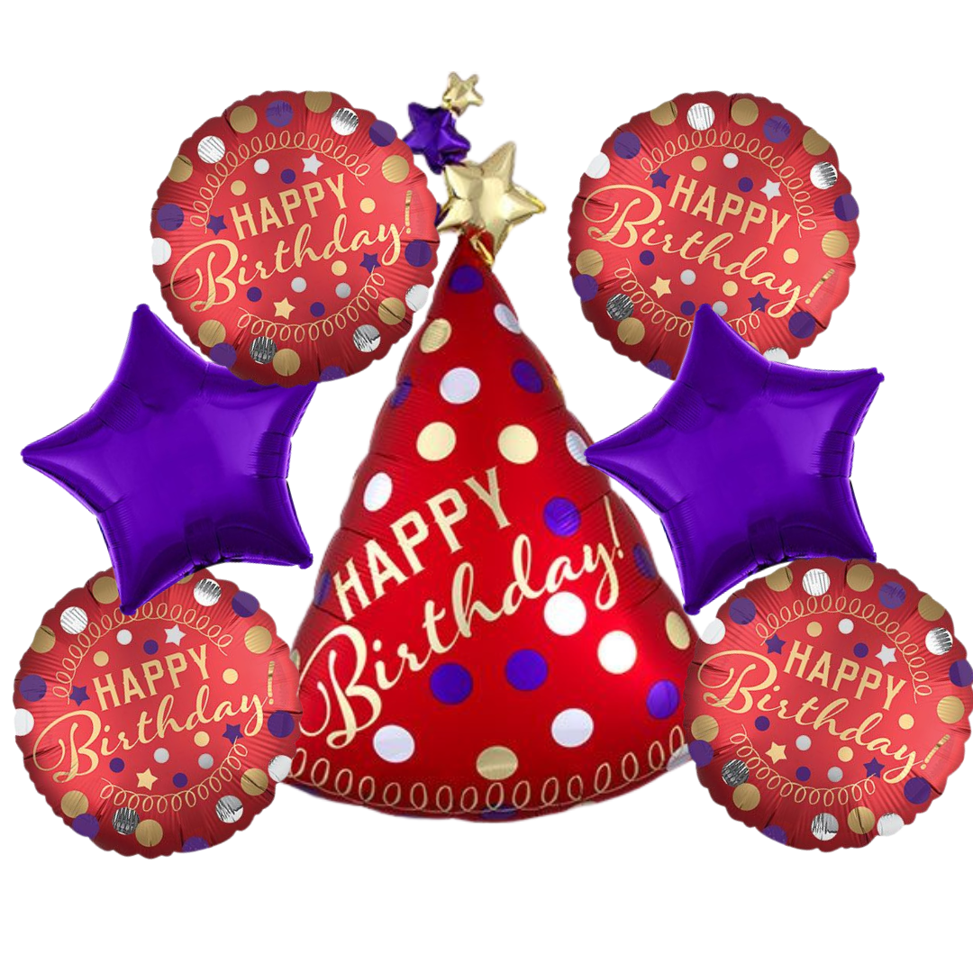 Happy Birthday Party Hat Red Bouquet