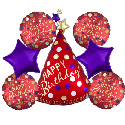 Happy Birthday Party Hat Red Bouquet