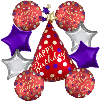 Happy Birthday Party Hat Red Bouquet