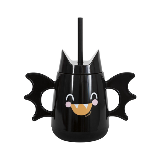 Groovy Halloween Bat-Shaped Reusable 16oz Plastic Tumbler with Lid and Straw