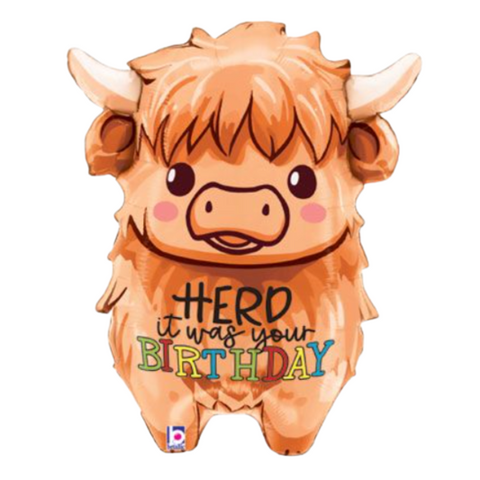 27" Happy Birthday Highland Cow
