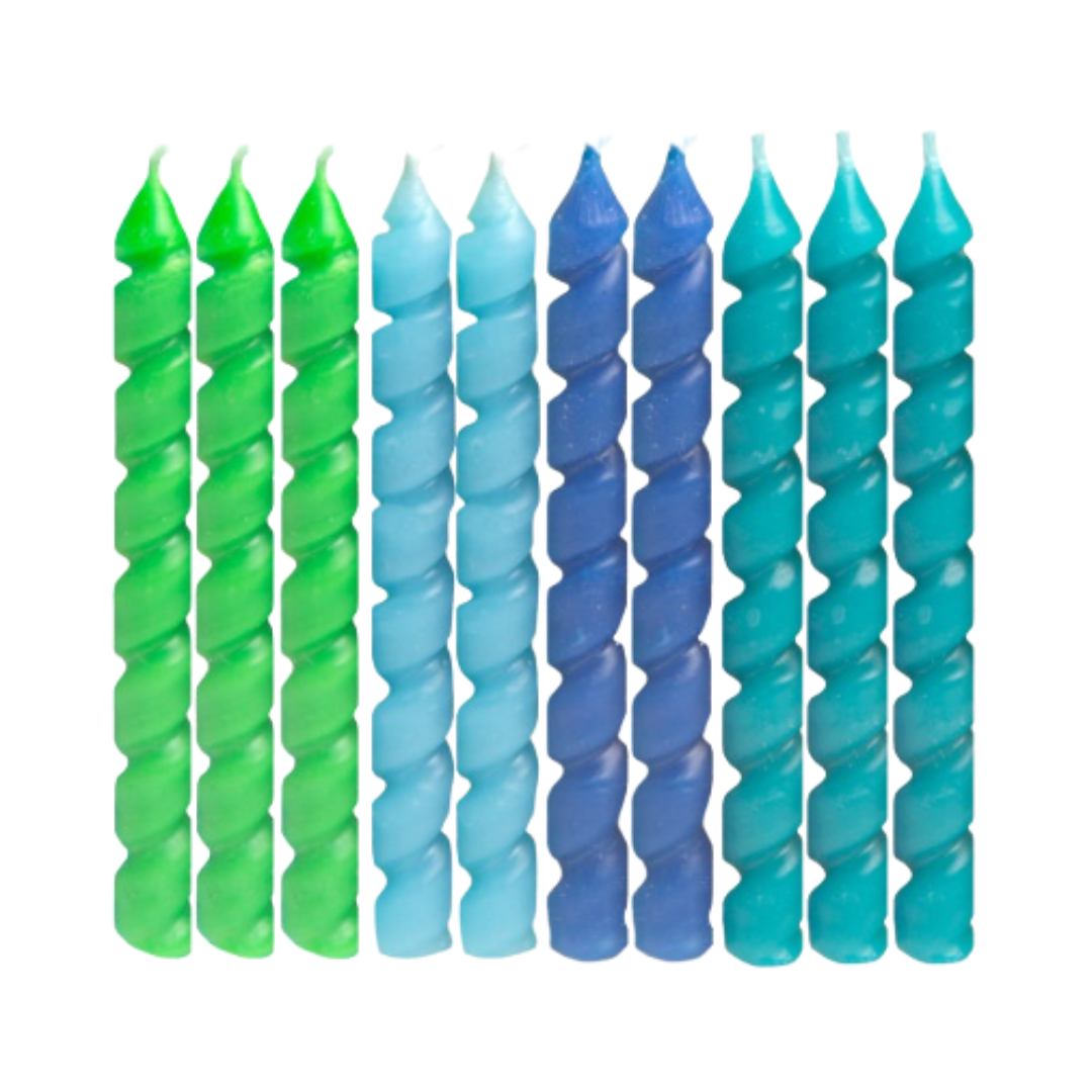 Blue & Green Spiral Birthday Candles  10ct