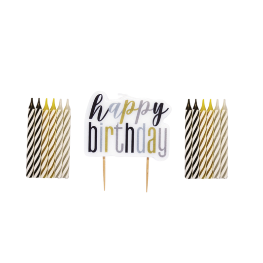 Black Happy Birthday Pick Candle & Spiral Candle Set