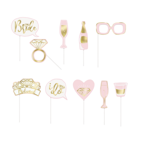 Pink and Gold Foil Bachelorette Party Photo Booth Props  10ct