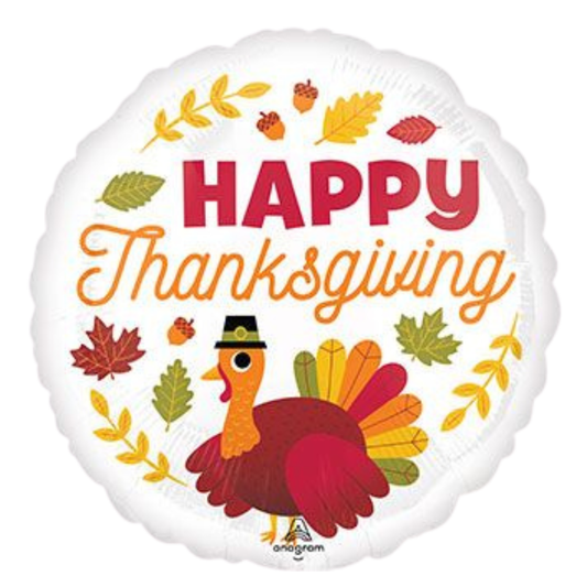 18" HAPPY THANKSGIVING PILGRIM TURKEY COLORFUL