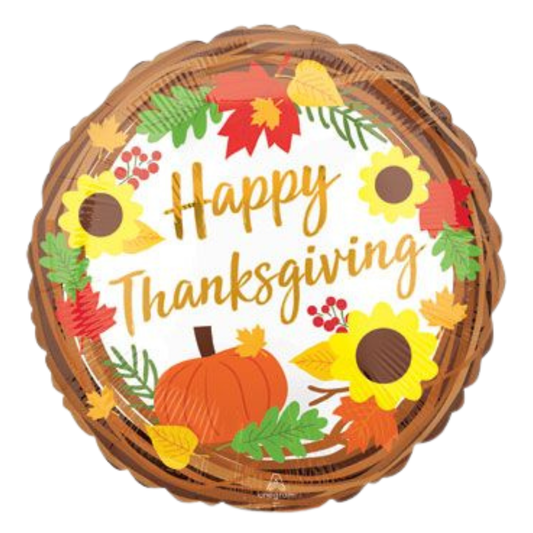 18" HAPPY THANKSGIVING PUMPKIN & SUNFLOWERS