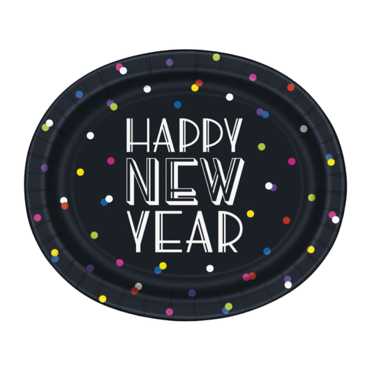 Neon Dots New Year Oval 12" Plates  8ct
