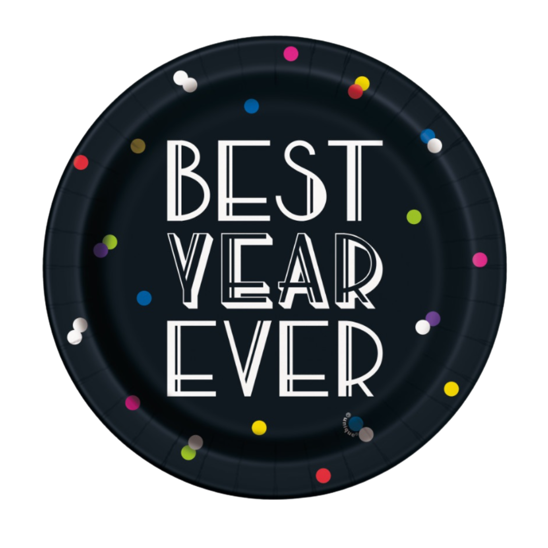 Neon Dots New Years Round 7" Dessert Plates  8ct