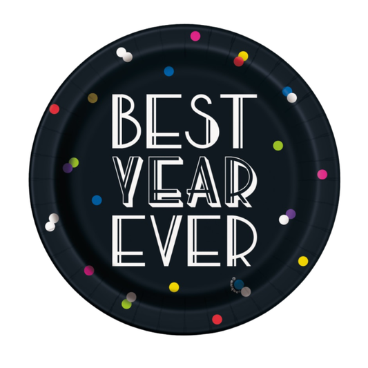 Neon Dots New Years Round 7" Dessert Plates  8ct
