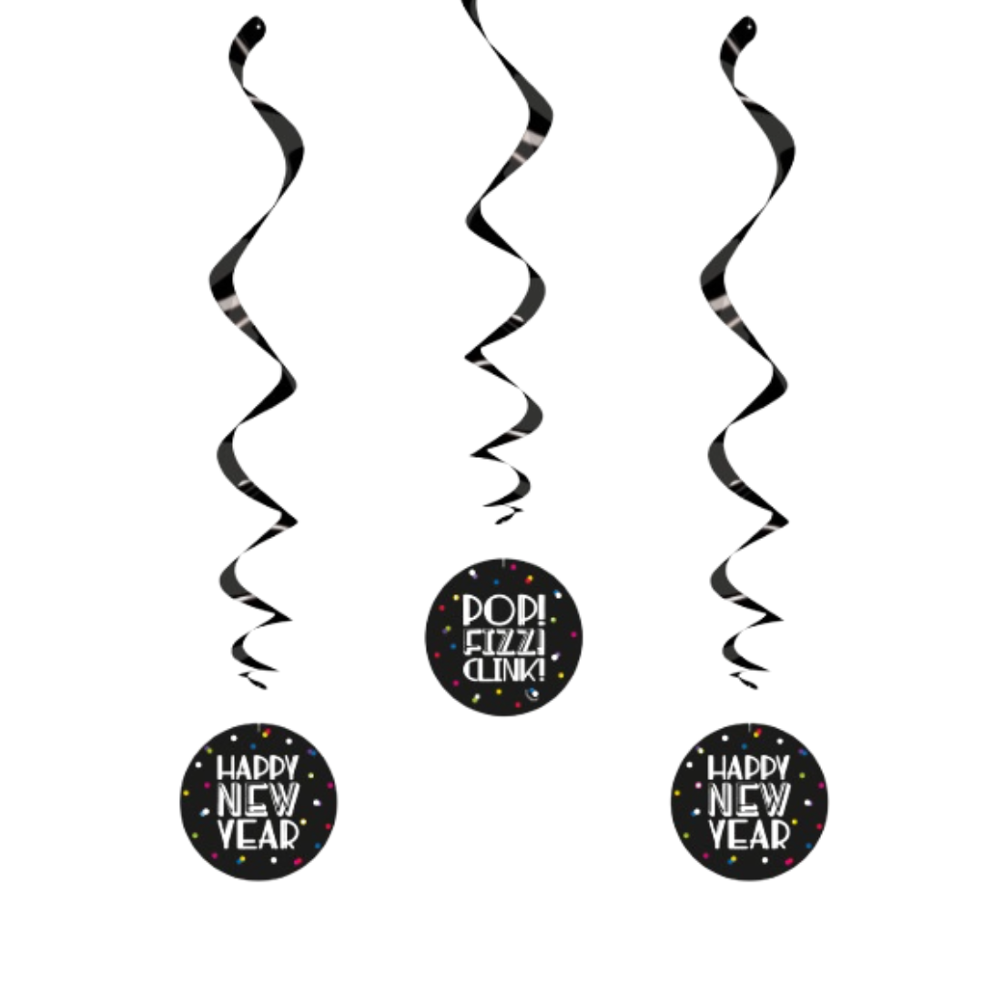 Neon Dots New Years Hanging Swirl Decorations  26"  3ct