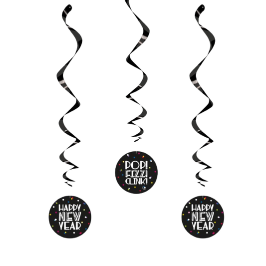 Neon Dots New Years Hanging Swirl Decorations  26"  3ct