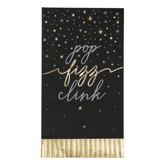 "Pop Fizz Clink" Fringe Edged Guest Napkins  16ct