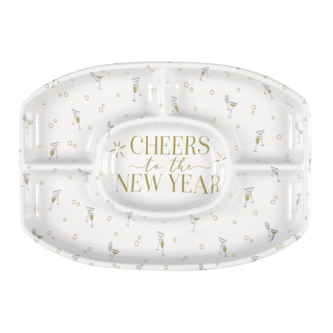 Toast to New Years Reusable Plastic Chip & Dip Platter