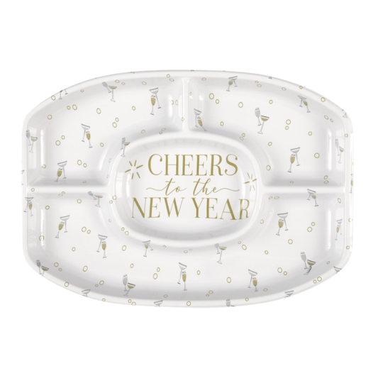 Toast to New Years Reusable Plastic Chip & Dip Platter