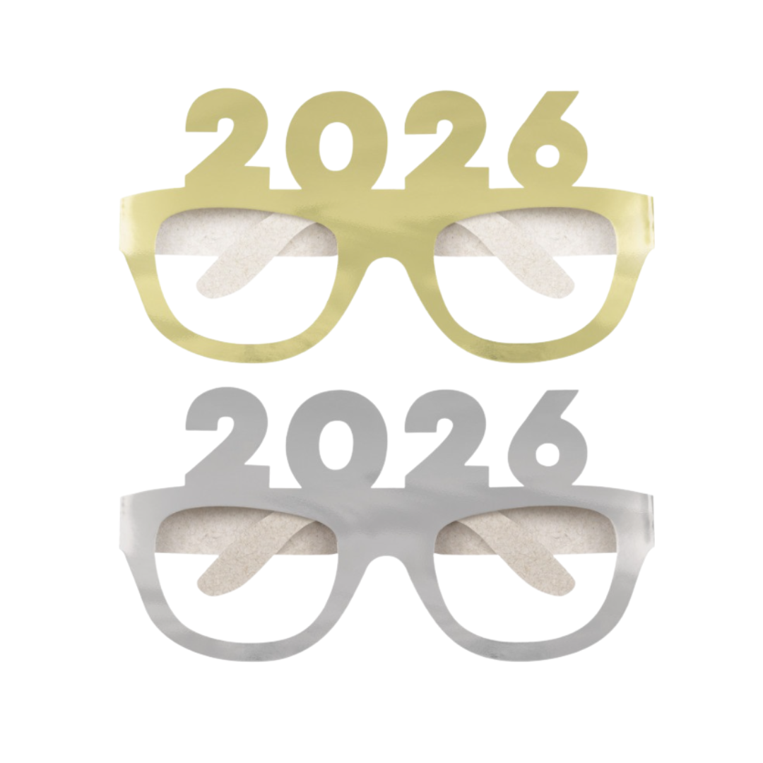 2026 Gold & Silver Foil Board Novelty Glasses  4ct