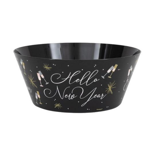 Toasting New Years "Hello New Year" Black Plastic Serving Bowl