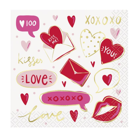 Red & Pink Valentines Beverage Napkins  16ct
