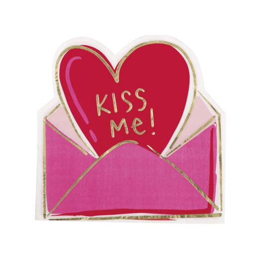Red & Pink Valentines "Kiss Me!" Shaped Luncheon Napkin  16ct